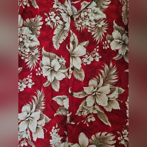 Vintage Ky's Red Floral Button Down Short Sleeve Hawaiian Cotton Shirt Size XL - Picture 4 of 6